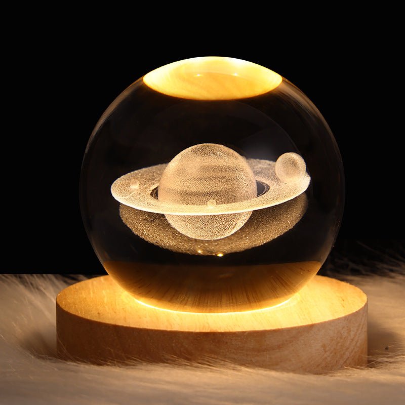 3D Astro Crystal Ball Solid Wood Seat Saturn 6CM USB