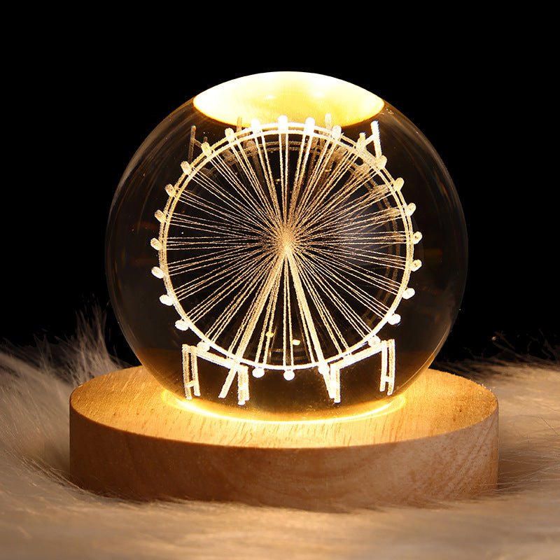 3D Astro Crystal Ball Solid Wood Seat Ferris Wheel 6CM USB