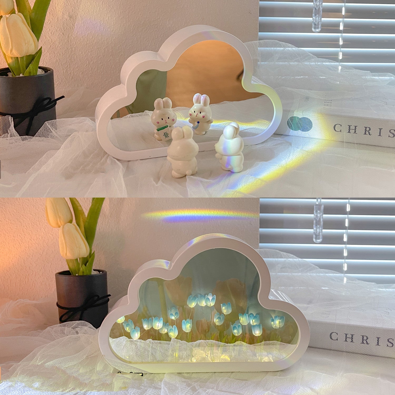 DIY Cloud Tulip Mirror Lamp Blue 3pcs