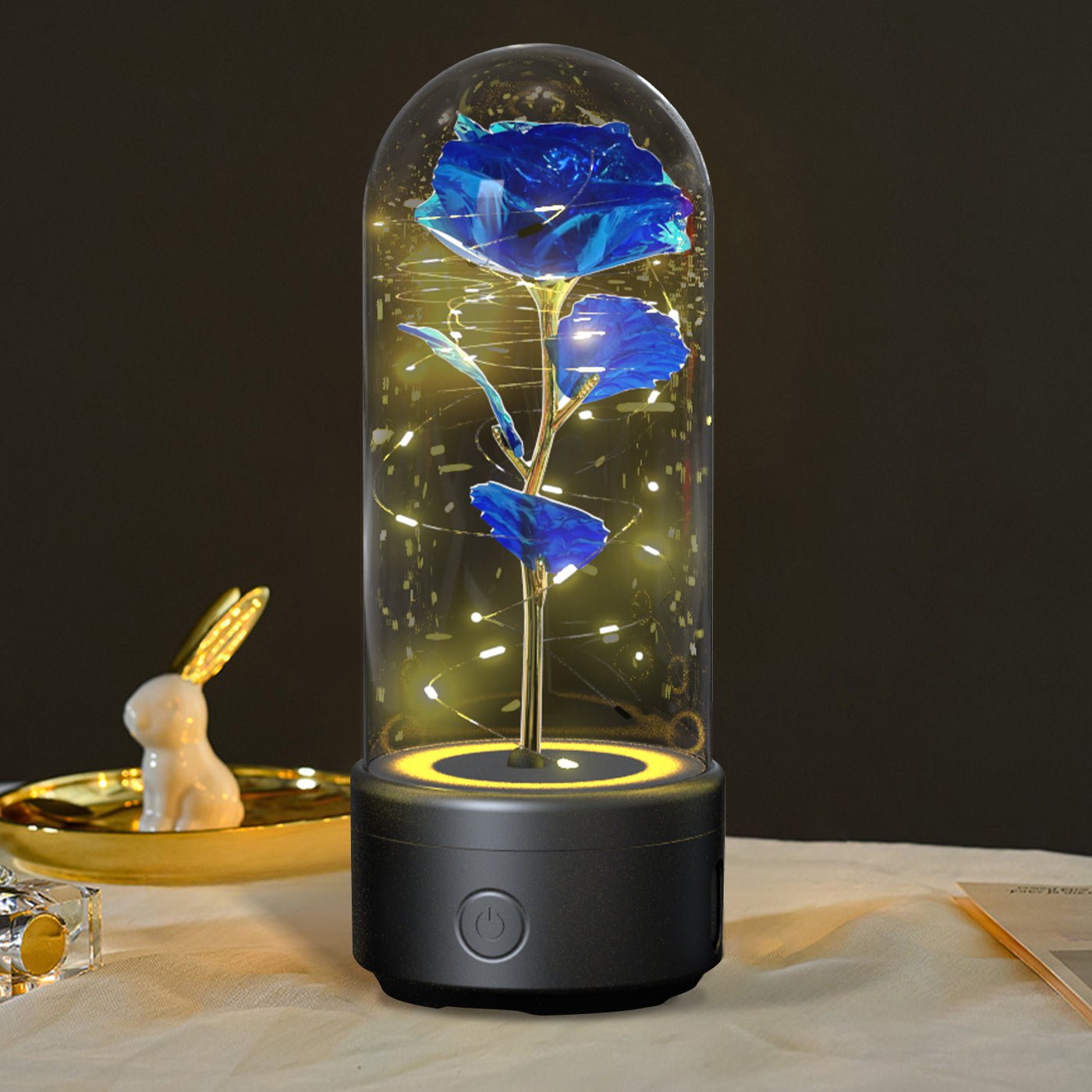 Eternal Rose Speaker Lamp Black Base Blue Flower