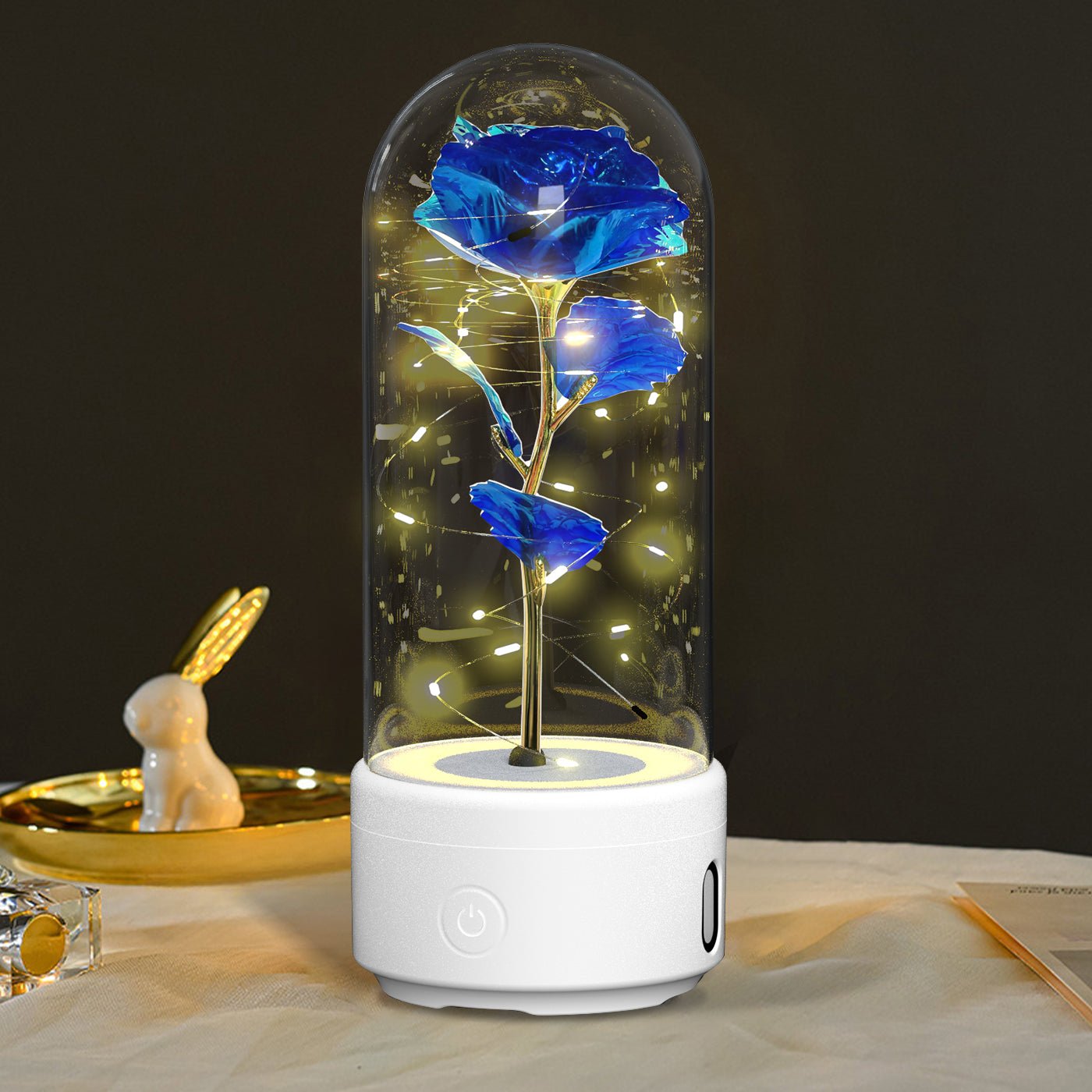 Eternal Rose Speaker Lamp White Base Blue Flower