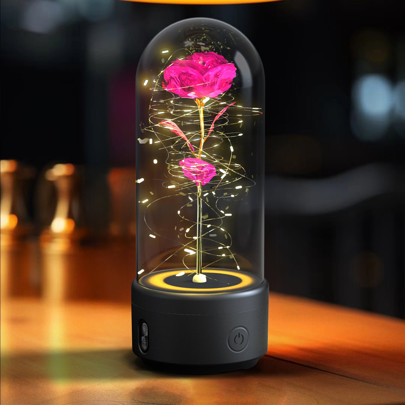 Eternal Rose Speaker Lamp Black Base Pink Flower