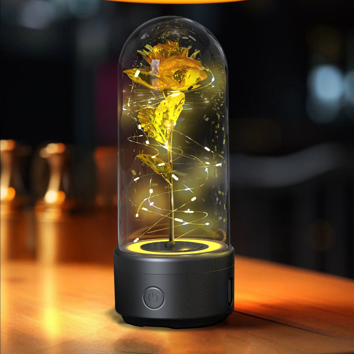 Eternal Rose Speaker Lamp Black Base Gold Flower